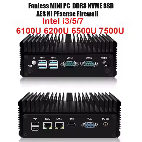 SZBOX MINI PC Fanless Soft Router Intel i3 i7 Core 6100U 6200U 6500U 7500U Support DDR3 SSD Dual Lan