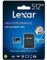 Lexar 雷克沙 100MB/s 512GB 512G 633X micro SDXC SD A2 記憶卡