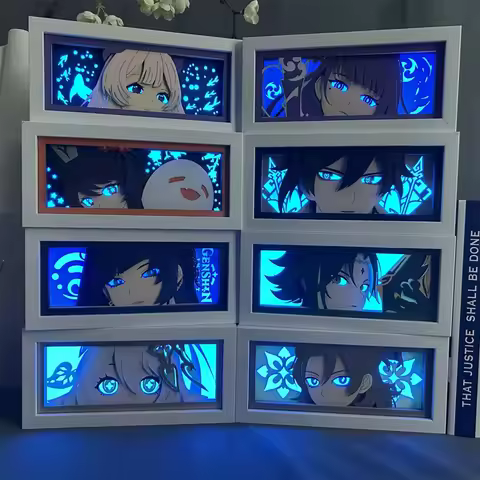 Anime Genshin Impact Paper Carving Lamp Bedroom Decor Led Night Light Cartoon 3d Paper Cuttings Fram