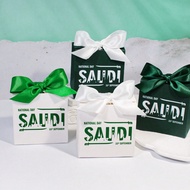 5/10pcs Saudi National Day Square Gift Box With Ribbon Bow, Green And White Color Options, Printed S