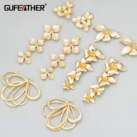 GUFEATHER,6pcs/lot,MD67,jewelry accessories,18k gold rhodium plated,copper,flower shape,charms,jewel