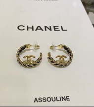 全新Chanel香奈儿24K新款皮穿链圆环金色双C耳环