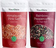 Viva Doria Rainbow Peppercorn Blend (Steam Sterilized Whole Black, White, Green and Pink Peppercorn) 12 oz and Himalayan Pink Salt (Coarse Grain) 2 lbs for Grinder Refills