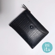 HITAM [Preloved] Black Leather Folding Wallet