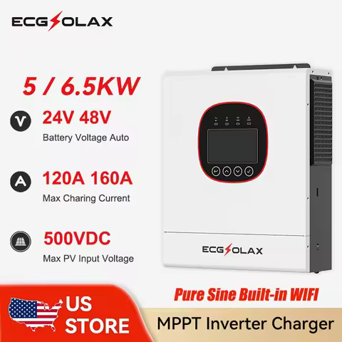 ECGSOLAX 5KW 6.5KW Solar Hybrid Inverter 24V 48V 220Vac With MPPT 120A 160A Hybrid Solar Inverter Bu