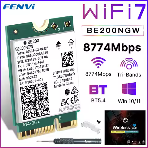 FENVI BE200 WiFi 7 Card BE200NGW For Bluetooth 5.4 Tri Band 2.4G/5G/6GHz M.2 Wireless Network Adapte