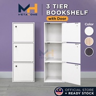 MetaHome 3 Tiers Bookshelf with Door Multipurpose Shelf Rak Buku 3 Tingkat Wooden Shelf Display Rack