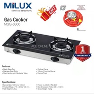 MILUX MSG-6300 2 BURNERS BLACK GLASS TOP GAS COOOKER WITH FREE 1 SET IGT REGULATOR