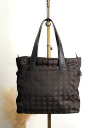 【VintageShop solo 日本直送中古包專賣店】CHANEL 香奈兒 New Travel Tote 托特包 棕色 尼龍 皮革 vintage