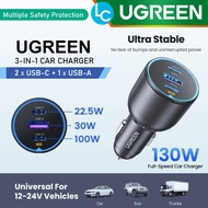 UGREEN 130W 3 Ports Car Charger Quick Charging PD3.0 Fast USB Type C Car Charger For Phone Laptop Ta