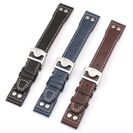 For IWC Studded Leather Watch Strap Folding Buckle in Head Cowhide 21mm 22mm