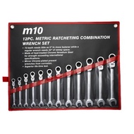 M10 GEAR RATCHET FLEX COMBINATION WRENCH SET 12FR 8MM TO 19MM - 12PCS