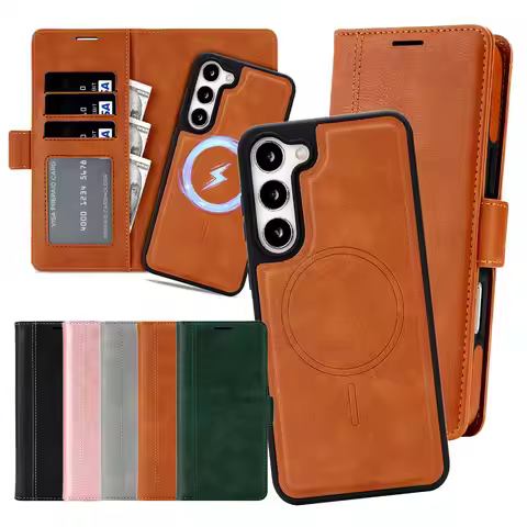 2 in 1 Wireless Charging Magnetic Case For Samsung Galaxy S25 Ultra S24 Plus S23 S25U S24U Wallet Ca