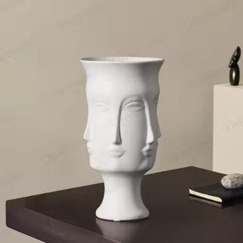Personalized Creativity Face White Ceramic Vase, Art Light Decoration, North American Luxury Vase