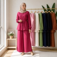 5715 MIMOSA COUTURE EMBROIDERY PEPLUM BLOUSE WITH PALAZZO PANTS | Women Fashion (Muslimah Suit)