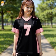 2026 NEW Black and pink contrasting color No.7 jersey for women, sports style V-neck short sleeved s