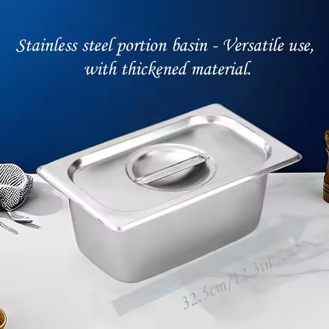 Stainless Steel Food Storage Containers Set with Lids - Hotel Pot Durable Commercial Buffet Plate Re