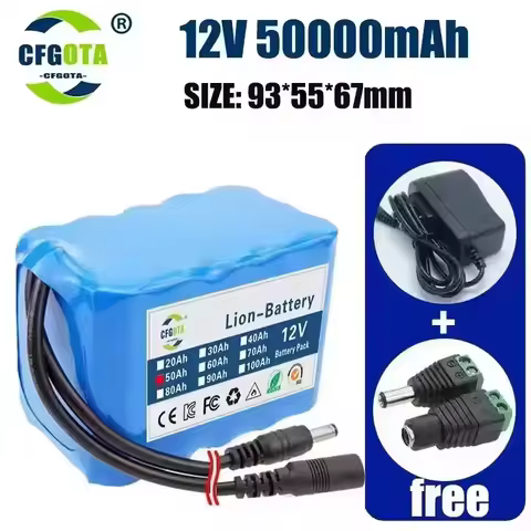 12V 40Ah 18650 Lithium Battery Pack 3S4P Rechargeable Battery with BMS 12.6v Charger for Fishing Bic