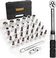 Torque Wrench 1/4 Inch, 5-25 Nm Bicycle & Motorcycle Torque Wrench 37-Piece Set with Extension, Sock