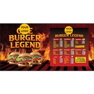 STIKER STALL BURGER / DESIGN BURGER LEGEND / COMBO BURGER DAN MENU / BACKGROUND API / HANTAR NAMA BU