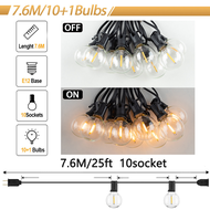 25FT/33FT/49FT String Light Terrace Garden Pub Christmas Party Decoration G40 Glass Bulb Patio Outdo
