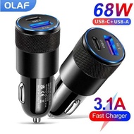 Olaf USB Type C Car Fast Charger Adapter Quick Charge 3.0 68W PD iPhone 13 12 Phone Product S21Good 
