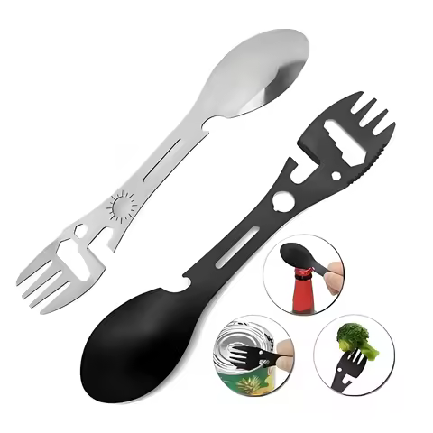 Utility Camping Spork Functional Spork Stainless Steel Spork Outdoor Spoon Fork Bottle Can Opener 10