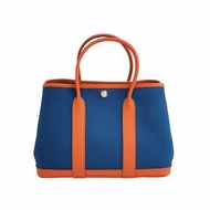 Hermes Garden Party花園包30手提包帆布Negonda牛皮銀扣8V罌粟橙藍色X刻