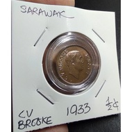 Sarawak Rajah CV Brooke Old Coin Half Cent ( 1/2 Cent) Year 1933 ( High Grade)