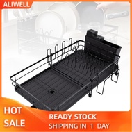aliwell Large Dish Drying Rack Carbon Steel Drainer for Kitchen Counter Extendable Length in 30cm to