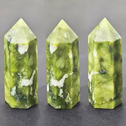 Xiu Jade Stone Crystal Wand Hexagonal Prism Shape Column Crystal Obelisk Energy Stone Point Healing 