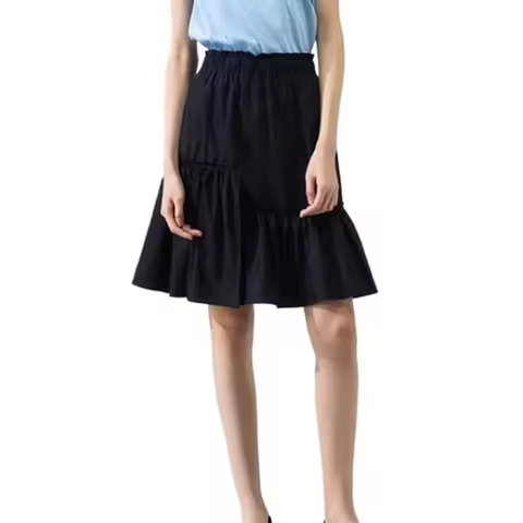 2026 New Summer Elegant Skirts Women Office A-line Skirt Cotton Elastic Waist Asymmetry Skirt plus s
