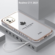 Casing Realme C11 2021 Case Plating Maple Leaves Cover Soft TPU Phone Case Realme C11 2021