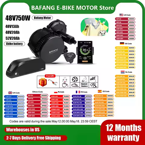BAFANG Mid Drive Motor Kit 48V 750W Mid Mount Electric Bike Conversion Kit With 48V 52V 13Ah 20Ah Ba
