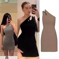 GXCJ Skims French-Style One Shoulder Hip-Wrap Short Dress