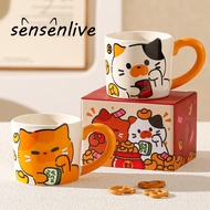 SENSENLIVE coffee cup cat mug with lid mug gift tumbler cute ceramic mug cute mug kids mug 杯子可愛 mug 