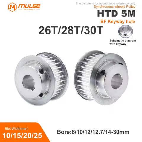 HTD5M Timing Pulley 26T/28T/30Teeth BF Keyway hole 8/10/12/12.7-30mm Belt Width 10/15/20/25mm 3D pri