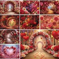 Floral Valentine Scene Photo Background Pink Rose Bouquet Heart Bokeh Festive Light Backdrop Photosh