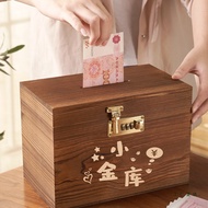 Retro Wooden Piggy Bank Large With Lock Money Box Kids Piggy Bank Coin Bank Save Money Box Pull Mone
