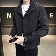 Men Spring Autumn Casual Ruffian Handsome Unique Stand-Up Collar Jacket All-Match Overalls Jacket Ha