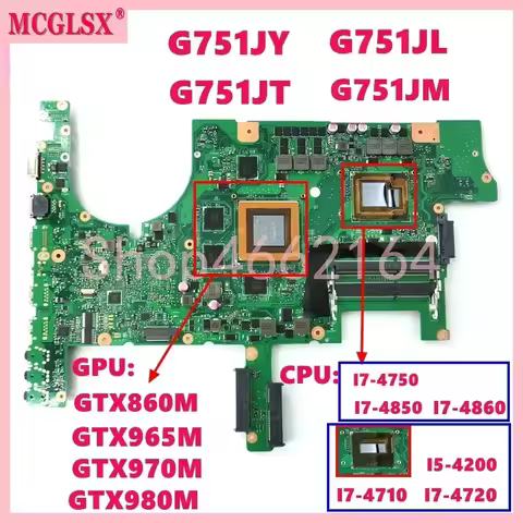 G751J With I7-4th Gen CPU GTX965M/GTX970M GPU Mainboard For Asus G751 G751J G751JY G751JT G751JL G75