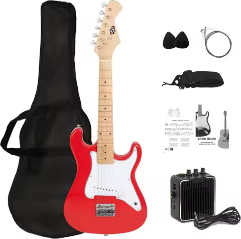 32 Inch Kids Electric Guitar Beginner Kit with 5W Amp, Bag, Red