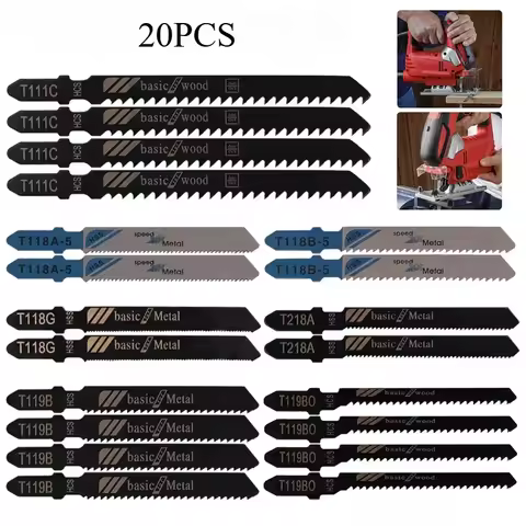 20 Pieces Jigsaw Blades Set T-Shaft HCS Assorted Jig Saw Blades for Wood Plastic and Metal Cutting f