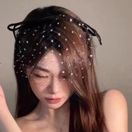 Lâu Đài Công Chúa Nút Thắt Bướm Lưới Đầu Ins Phong Cách Cưới Mạng Che Mặt Phụ Kiện Tóc Băng Đô Quấn