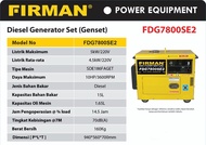Power Generator Diesel Solar 5000 Watt FDG7800SE2 FIRMAN Genset Silent