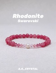 🌹靚色玫瑰石Rhodonite淡水珍珠Swarovski手鏈🌹＄168❤️玫瑰石配上淡水珍珠，我哋再用上超閃Swarovski漸變色閃石😍適合獨一無二又喜歡靚的你😘💖 (獨一無二，呢款只有一條）  🌹
