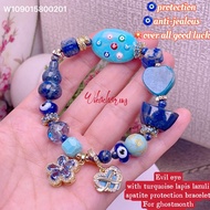 (wikacharms) evil eye with lapis lazuli, turquoise and apatite protection bracelet for ghost month