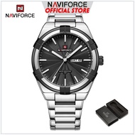 นาฬิกา NAVIFORCE สำหรับผู้ชายนาฬิกาข้อมือควอตซ์ธุรกิจวันและวันที่แบบ NF9218เหล็กสแตนเลสน้ำเงินต้านทานของแท้