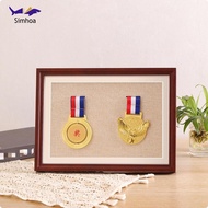 Simhoa Medal Display Frame Wood Grain A4 2 Medals