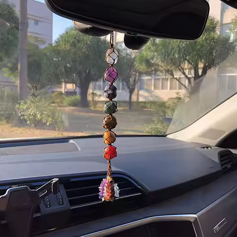 Handmade 7 Chakra Tumbled Gemstone Crystal Window Car Decor Feng Shui Hanging Ornaments Spiritual Me